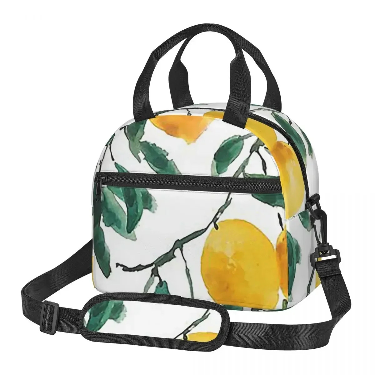 Hand Painted Yellow Lemon Watercol Insulated Lunch Bag for Women Bento Storage Food Boxes Portable Cooler Thermal Lunch Box Tote