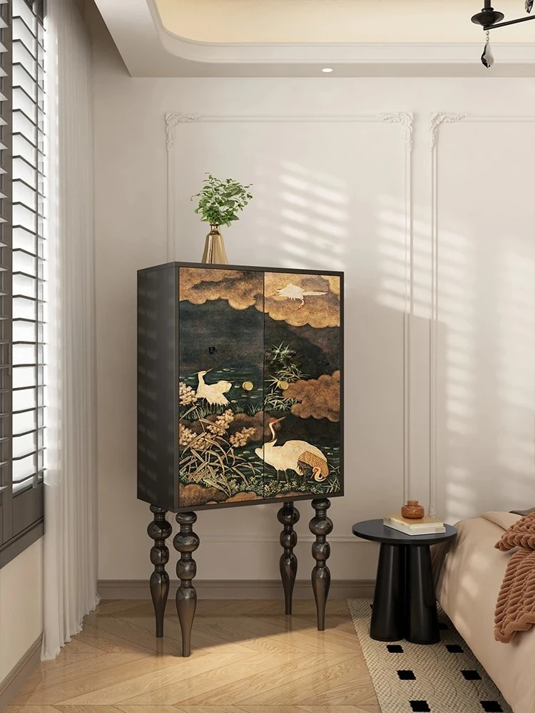 

French Cream Style High Foot Cabinet Household Bedroom Tailstock Storage Entrance Living Room Storage Cabinet