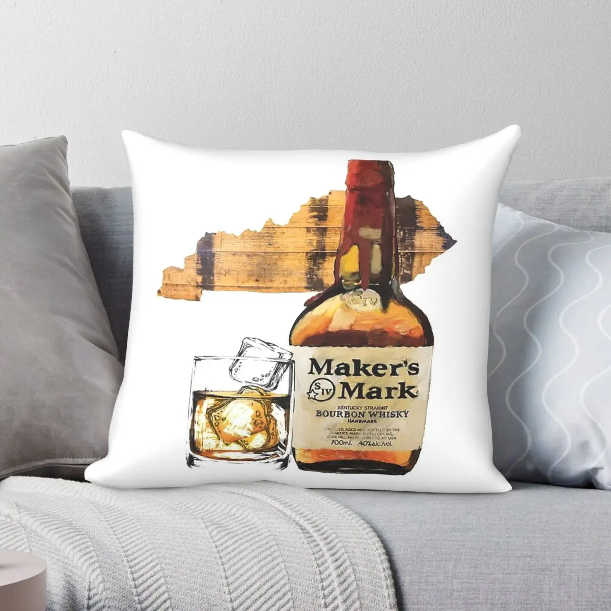 Kentucky Bourbon Maker's Mark Square Pillowcase Polyester Linen Velvet Creative Decorative Throw Pillow Case Home Cushion Cover