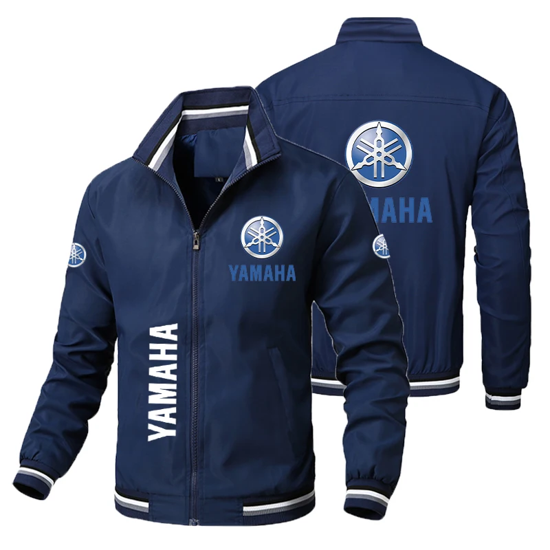Motorsport stand-up collar zip jacket in Blue, front and back view