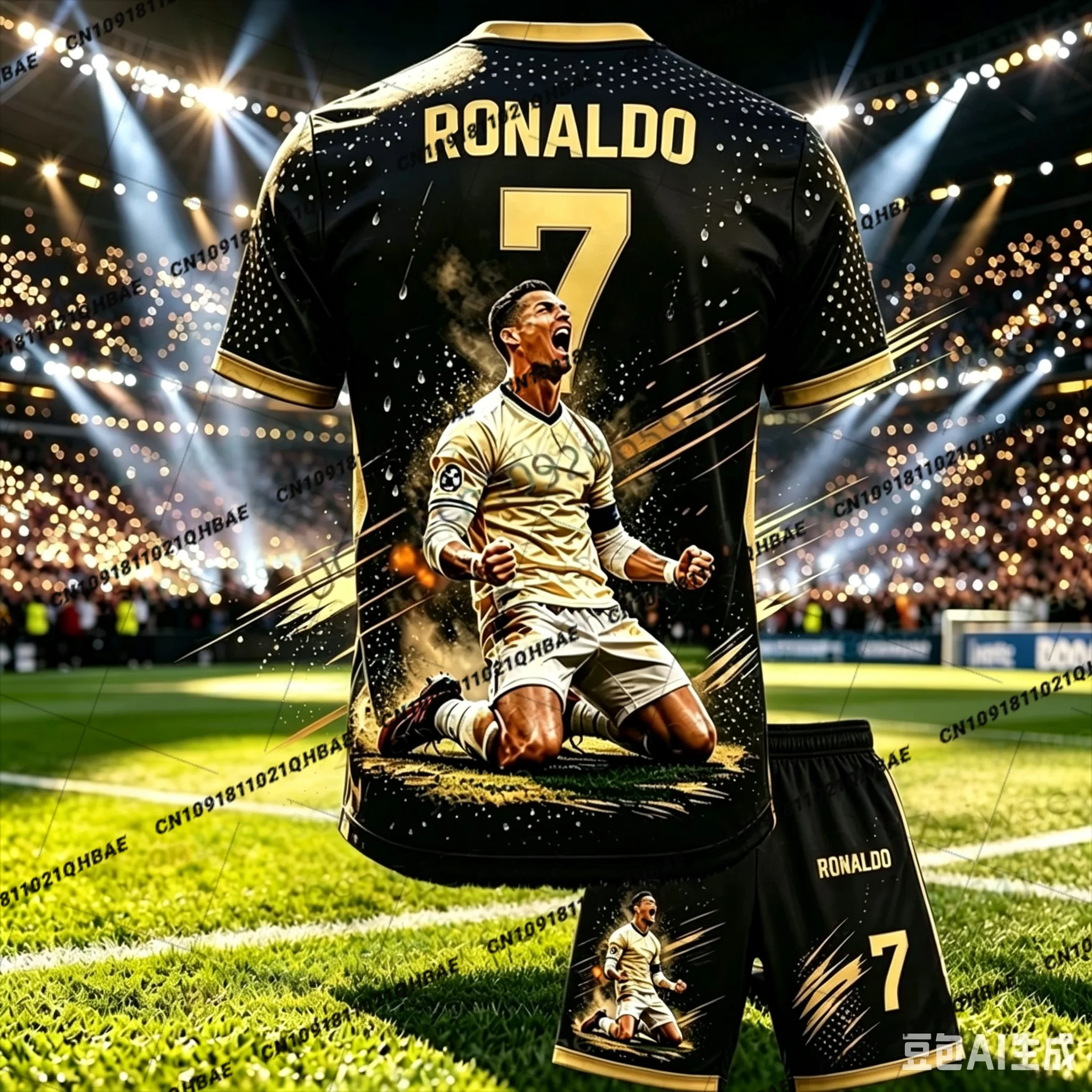 Neue Sonderedition Ronaldo Fans Fußballtrikot T-Shirt Shorts Set Damen Herren Sportbekleidung Sommer Casual Kinder T-Shirt Set 2-teiliges Set – Detail 2