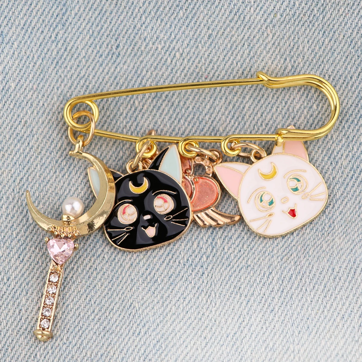 Anime Moon Girls Brooch Badge Lapel Pins Waist Pin Safety Pin For Jeans Shirts Backpack Badges Cartoon Cats Enamel Pin Toy Gifts