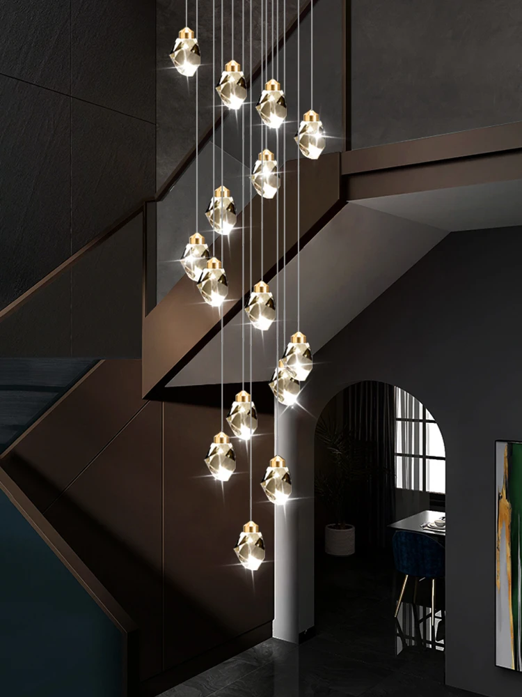 Imagem -04 - Nordic Crystal Chandelier para Sala Villa Lustres Teto Duplex Loft Pendurado Lâmpadas Stairscase Suspenso Lâmpadas Pingente Pendentes Iluminação Moderno