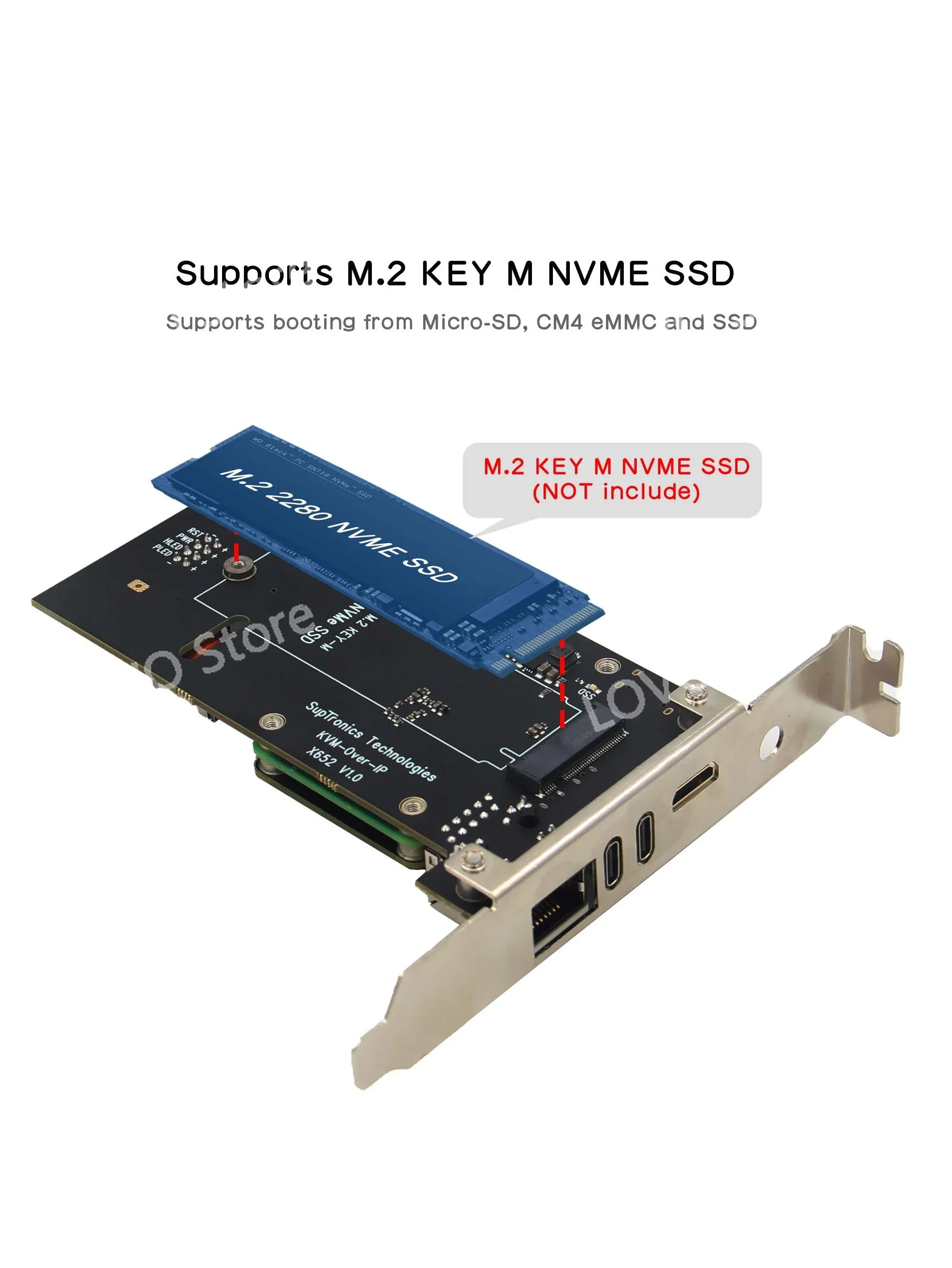 CM4 HAT PCIe KVM-over-IP server supports POE and M2 NVMeSSD X652