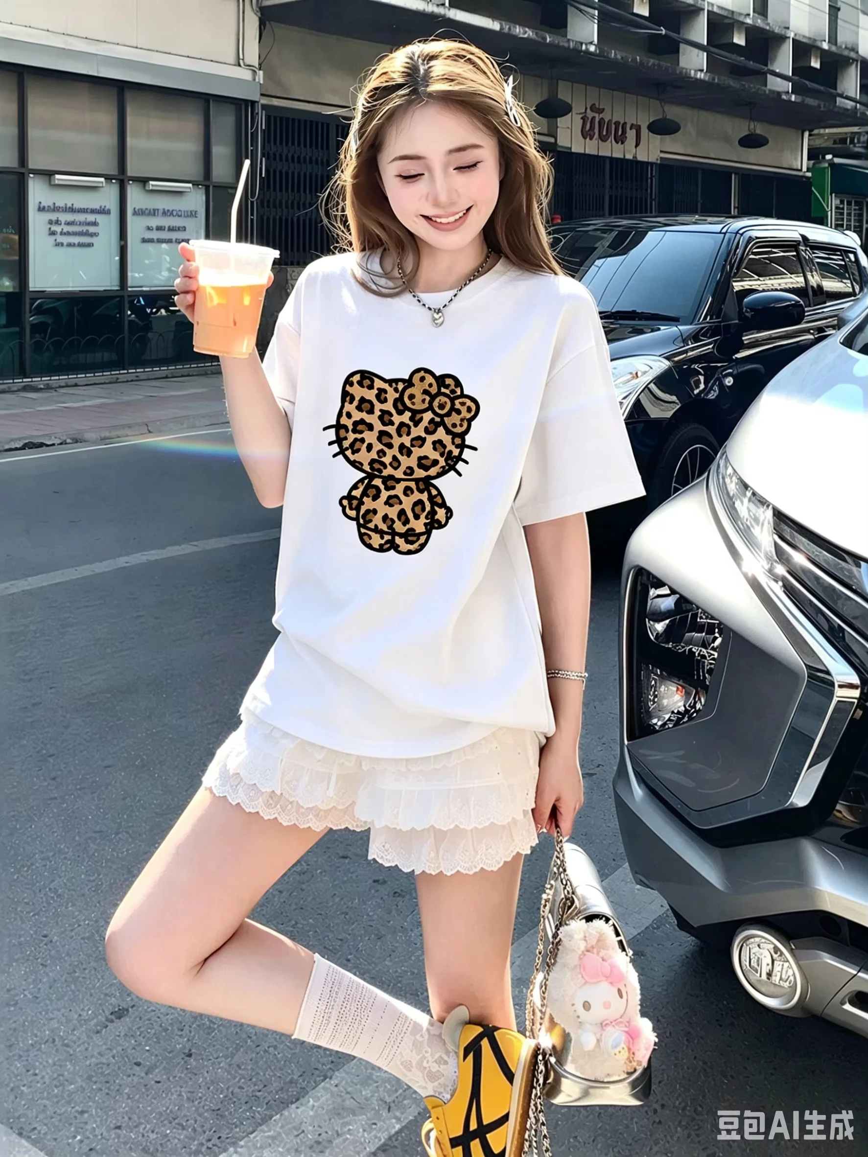 

2026 Cute and fashionable Kitty cat short-sleeved t-shirt for children, a niche style suitable for the Comfortable and loose