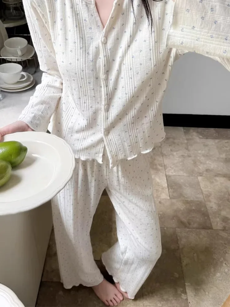 Women's Modal Sleepwear with Chest Pad Long Sleeve Home Clothes Floral Print Soft Comfortable Autumn New Style Outfit Set