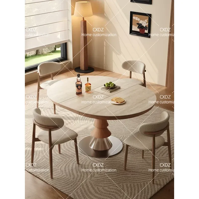 Full Slate Dining Table Variable Round Extendable Household Travertine Dinner Table Premium Sense 2026 New