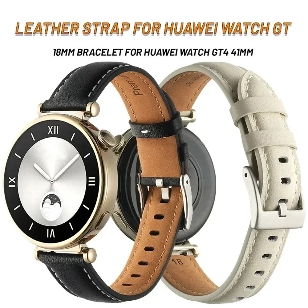 

Luxury 18mm Slim Leather Watchbands For Huawei Watch GT 4 41mm Smart Band Wristband For Huawei Watch GT4 Replacement Strap Belt