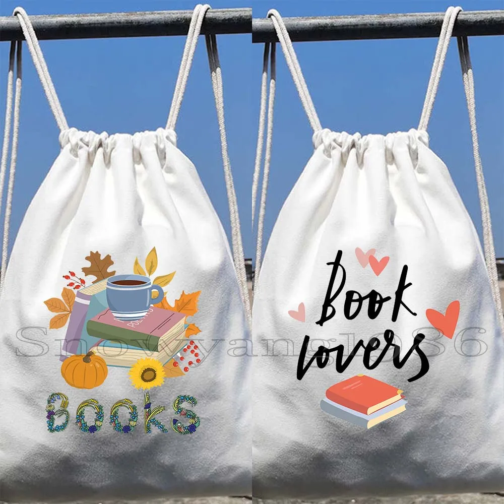 

Floral Watercolor Stacked Books Flowery Banned Books Lover Library Reading Canvas Drawstring Backpack Sports Gym String Sackpack