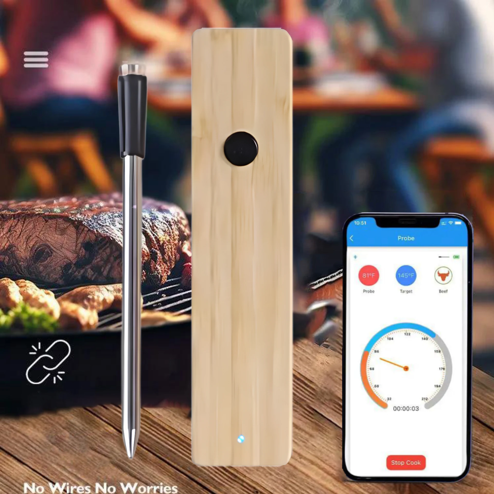 

Беспроводной термометр для мяса и еды, Bluetooth, водонепроницаемый зонд, гриль, умное приложение, управление для барбекю, выпечки, приготовления пищи на открытом воздухе, печь для стейка