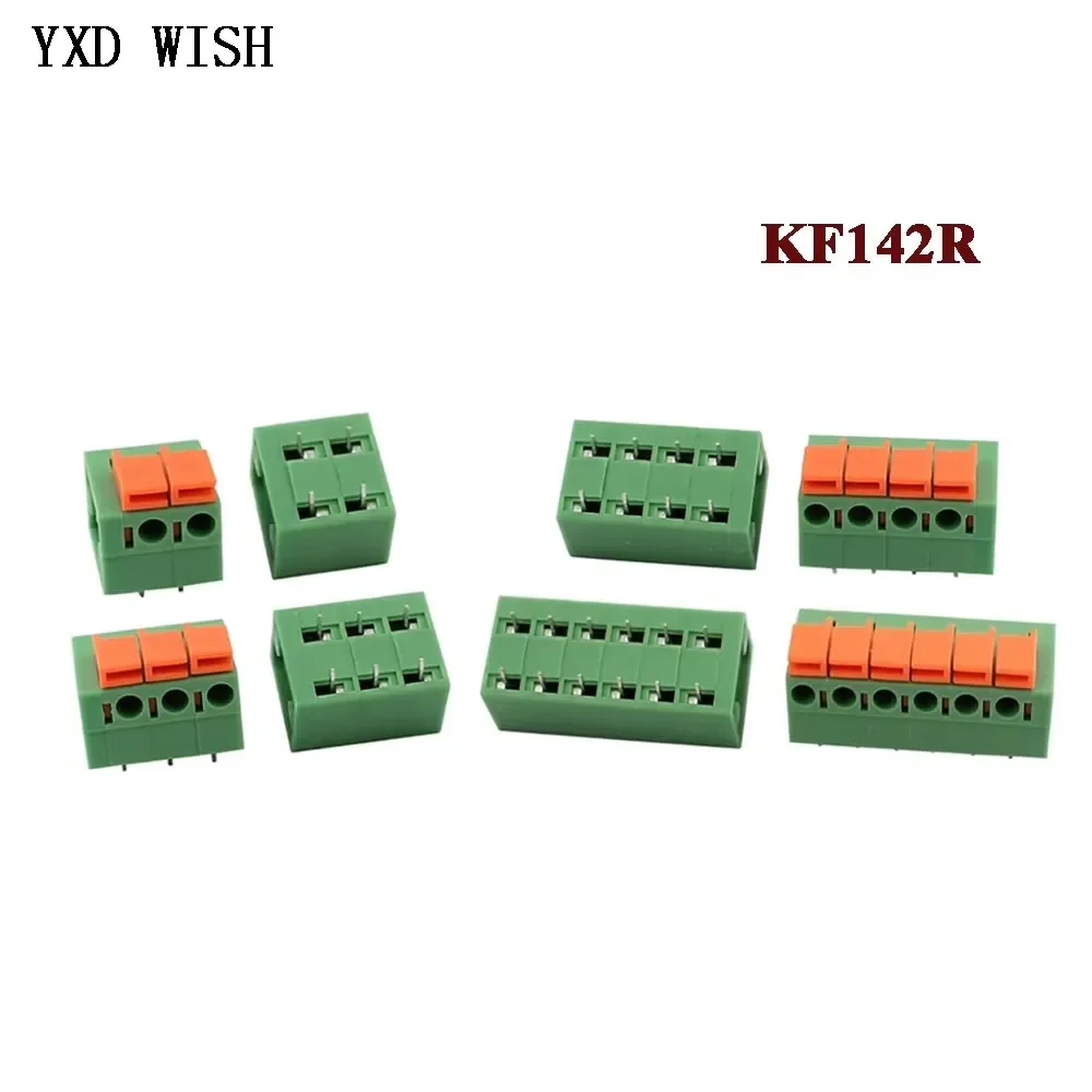 100pcs 5.08mm Pitch KF142V KF142R Push-in Spring Screwless Terminal Block Straight/Bent Foot 2/3/4/5/6/7/8/9/10P PCB Connector