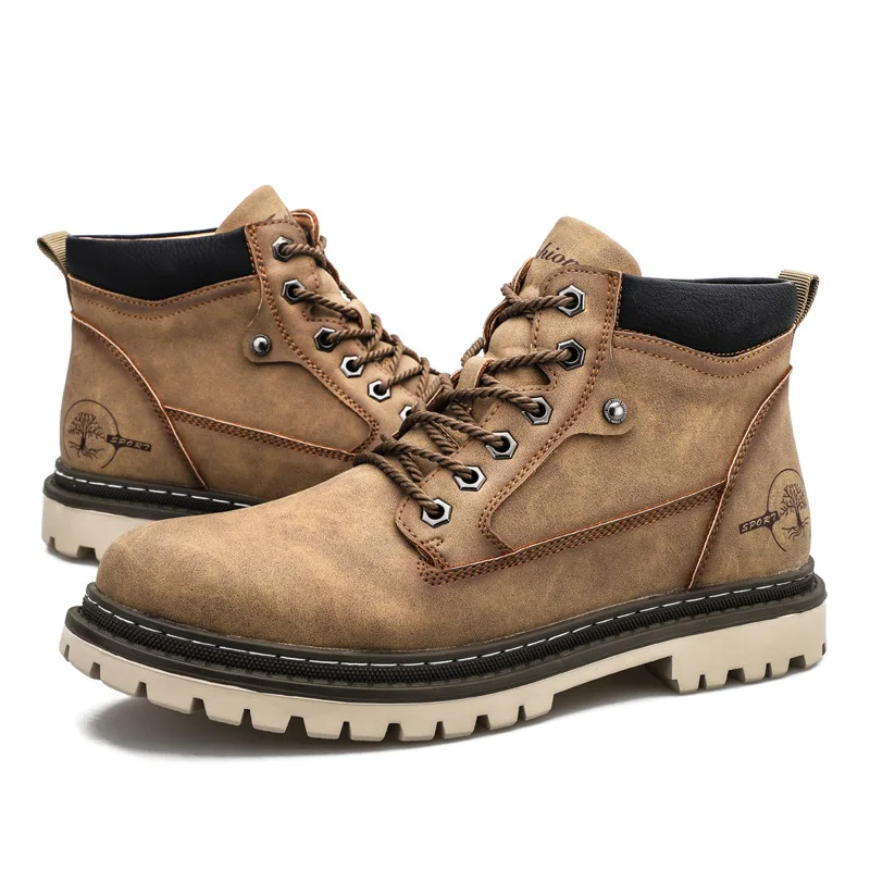 Botas altas de estilo británico para motocicleta para hombre, botines de vaquero duraderos, calzado de trabajo al aire libre de cuero antideslizante informal resistente