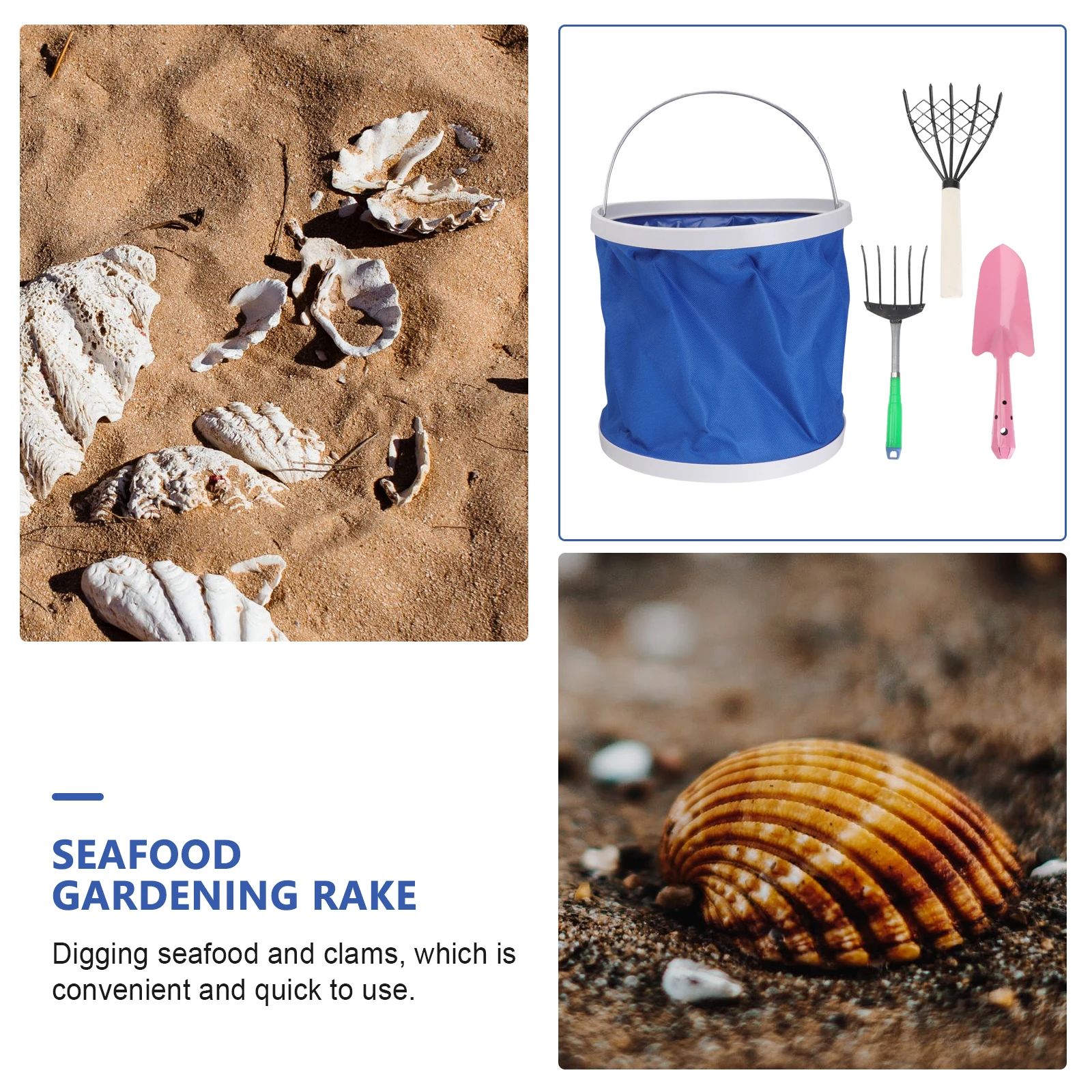 

1 set Five-Tooth Rake High Carbon Steel Plastic Wooden Handle Seafood Digging Clam Digger Professional Net Rake Tool