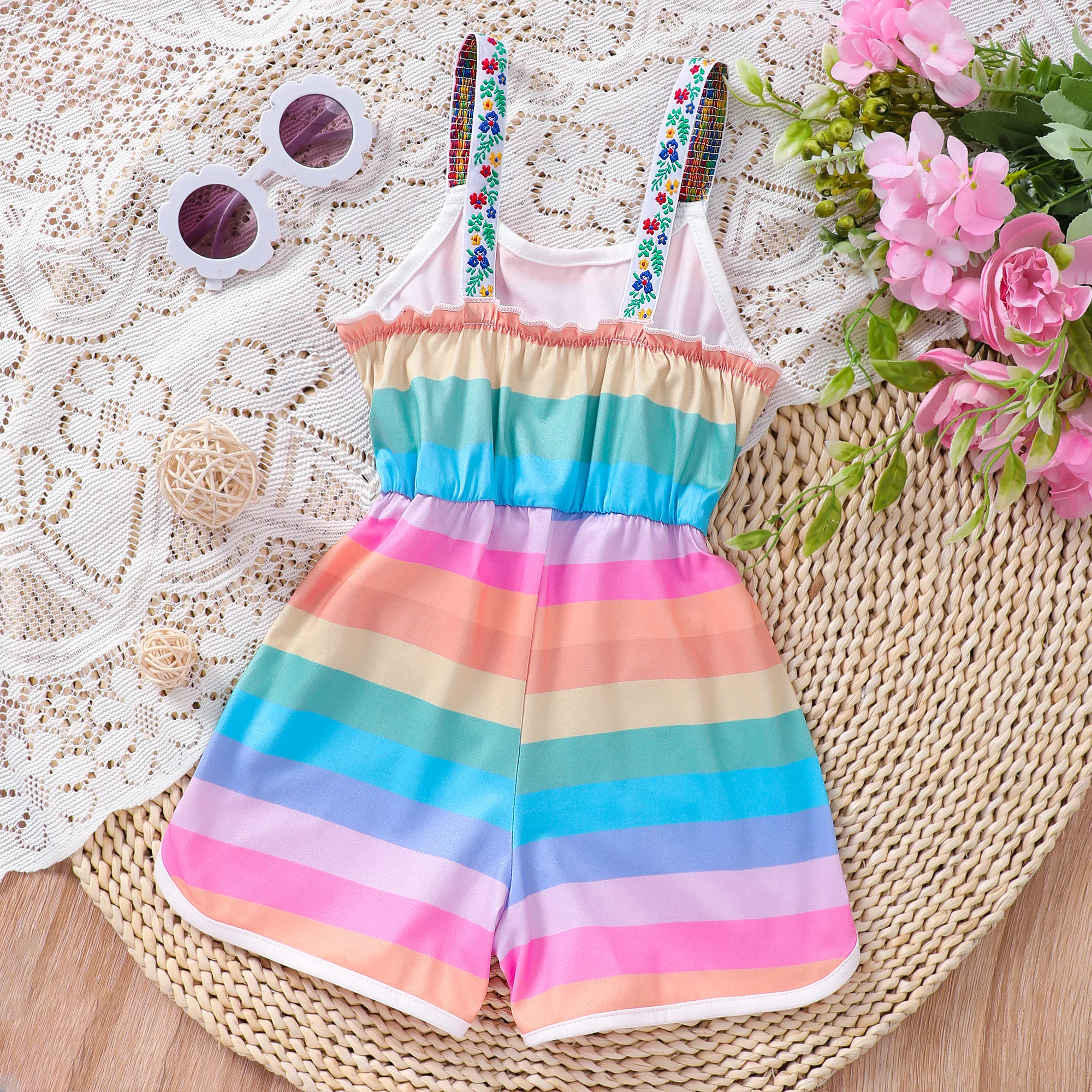 Girls Casual & Stylish Colorful Striped Cami Romper For Spring & Summer