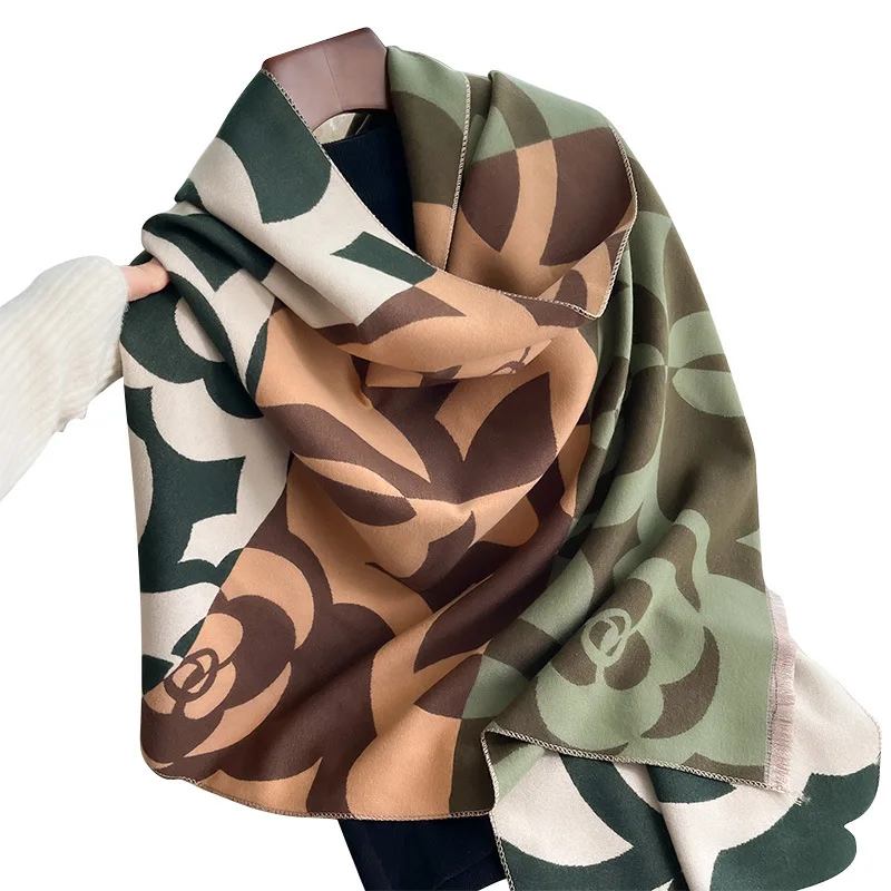 Luxury Brand Cashmere Women Floral Scarf Winter Warm Shawl and Wrap Bandana Pashmina Female Foulard Square Thick Blanket Poncho