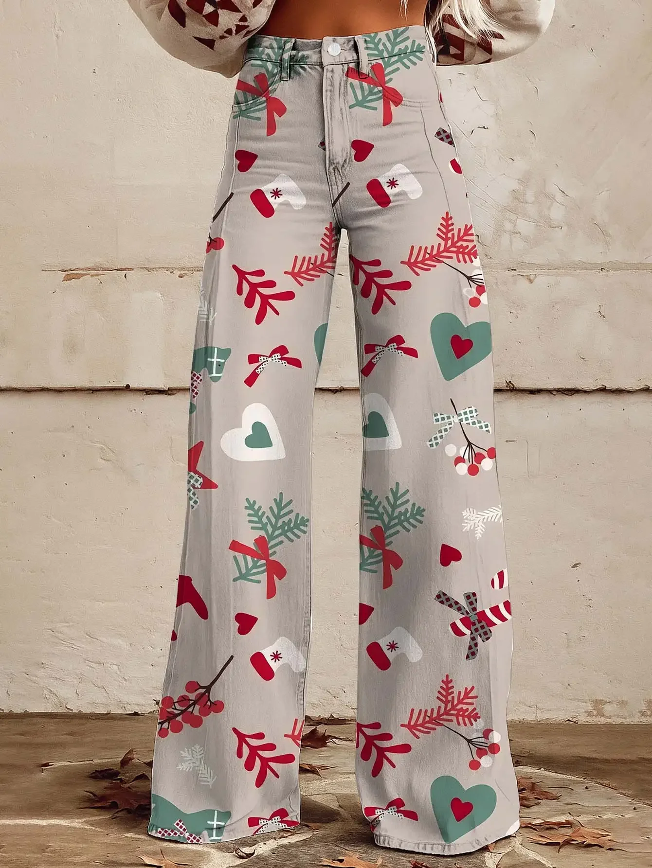 Women's new  fashionable, beautiful, fantasy floral print, loose flared imitation jeans