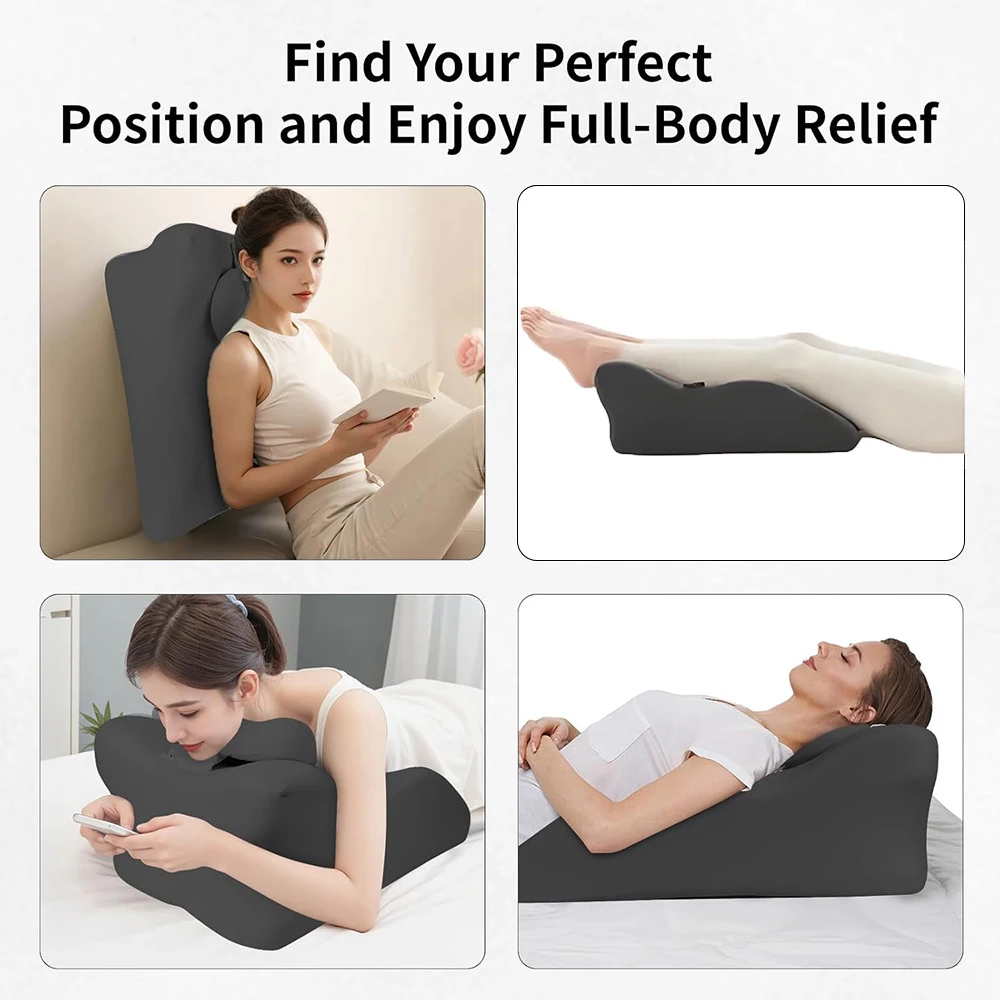 وسادة إسفين مريحة متعددة الوظائف للسرير مع موضع عرض تقديمي جديد للقراءة، تصميم منحني فريد، مع غطاء قابل للغسل