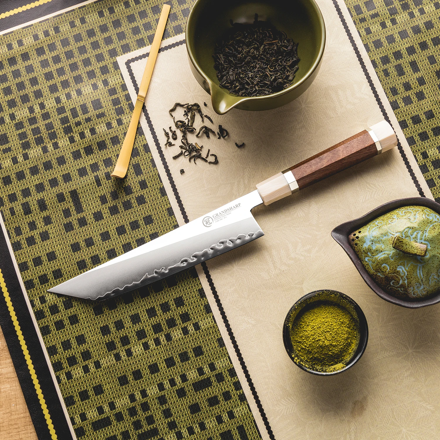 

Grandsharp 8-дюймовый нож Sakimaru 3-слойный композитный со стальным сердечником PM204 и деревянной ручкой Mkuruti для нарезки мяса, рыбы и суши