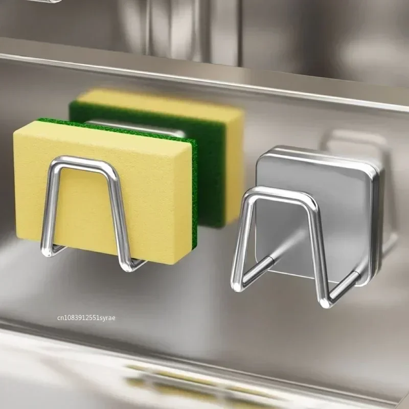 Stainless Steel Sponge Holder Wall Mount Self Adhesive Kitchen Organizer Drainage Drying Rack for Sink Storage