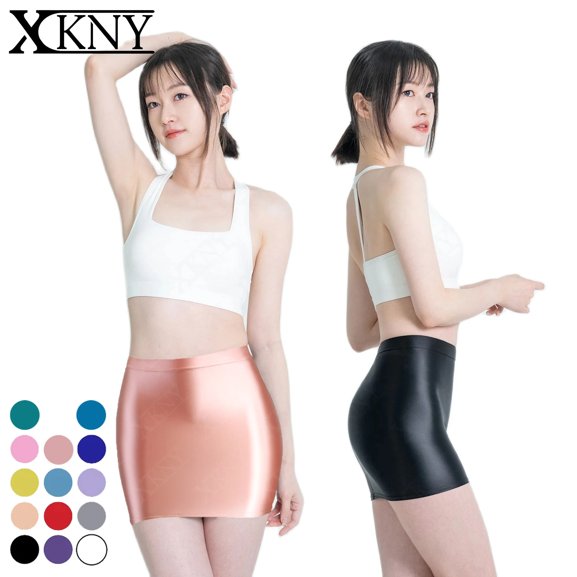 

XCKNY Satin Glossy Skirt Sexy Hip Wrap One Step Skirt Elastic Silk Smooth Half Body Short Skirt Silk Glossy Super Short Skirt