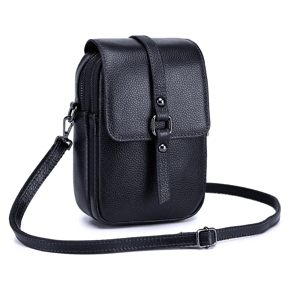 A cross-body bag for a mobile phone for women Multi-functional mini bag Vertical double-layer leather mobile phone bag