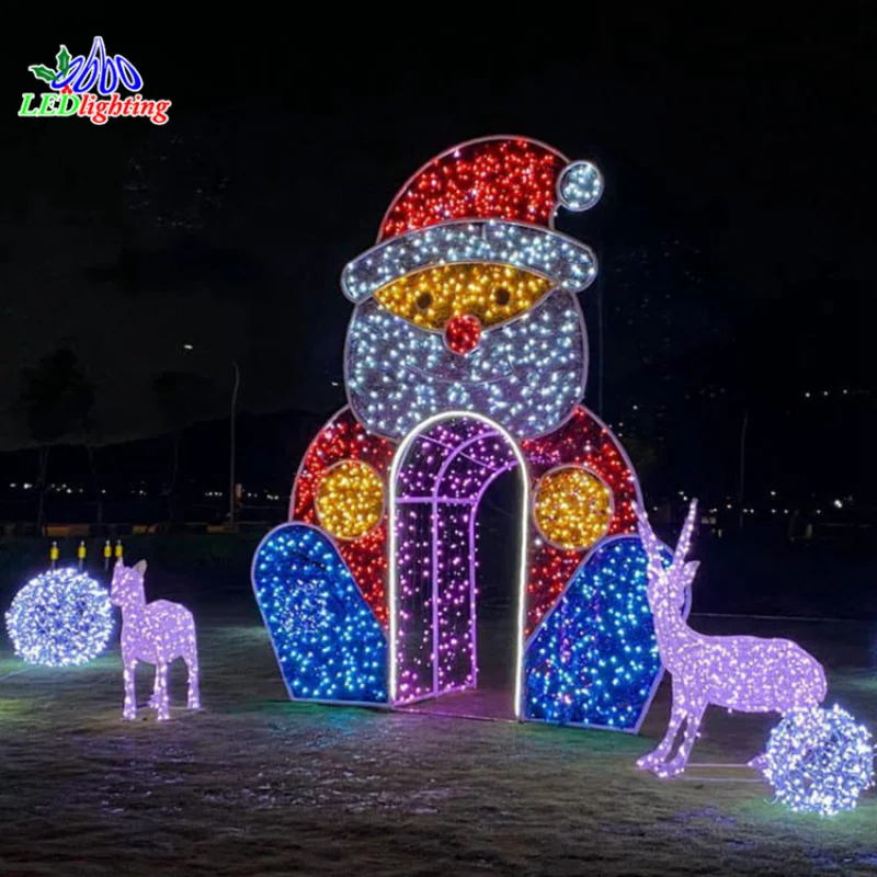 

Custom. Santa Claus led outdoor light sculptures led 3D deer motif light for Shopping Mall Decoration