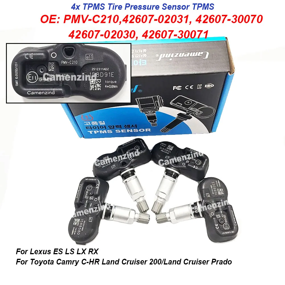 Image of 4 Stück TPMS-Reifendrucksensoren, vorprogrammiert, PMV-C210 PMVC210 42607-02031 42607-02030 42607-30070 42607-30071 433MHz, hohe Qualität, für Lexus CT ES GS GX IS III LC LS LX NX RC RX, vollständig