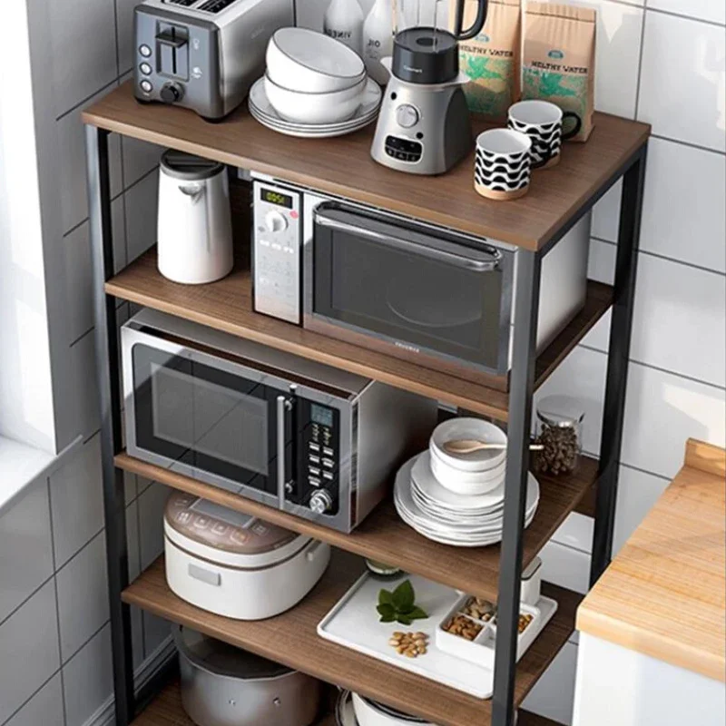 Kitchen storage rack, floor to floor, multi-layer household small storage rack, multifunctional microwave oven, pot