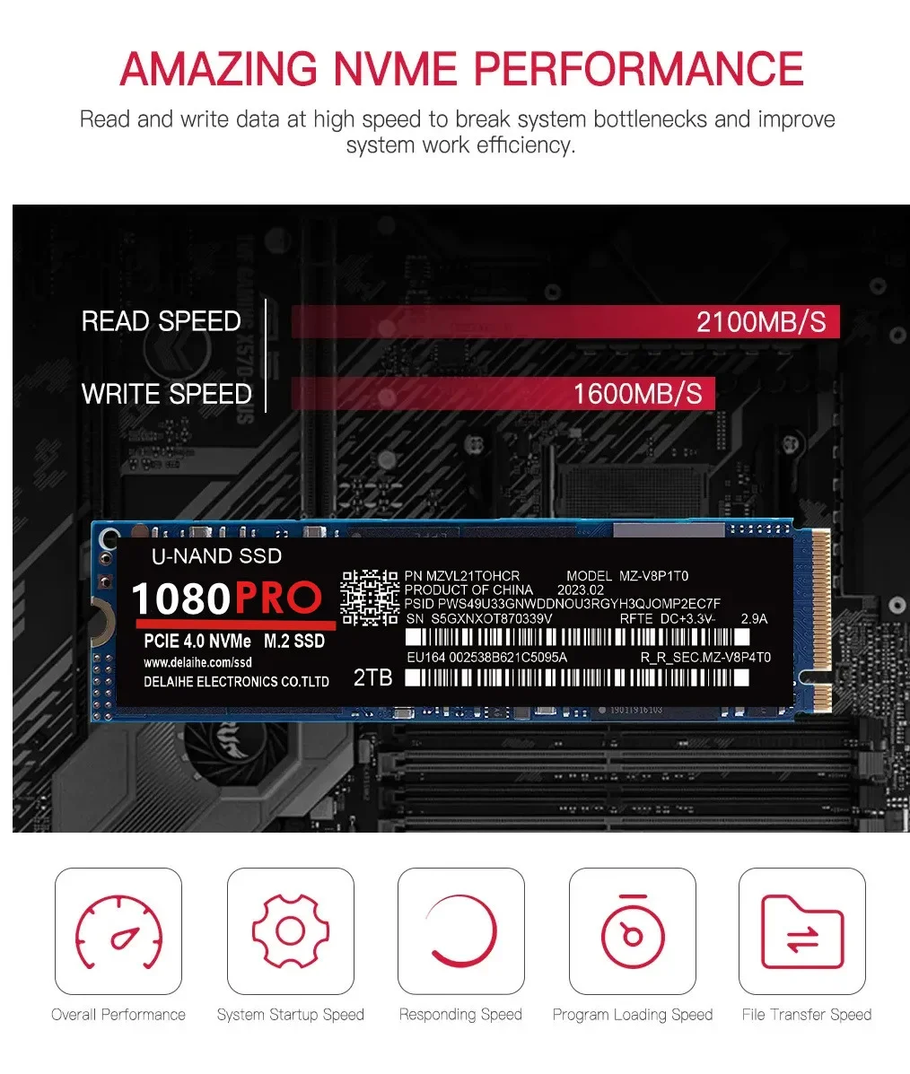 original 1080 PRO V-NADA PCIe 5.0 NVMe 4.0 M.2 2280 990 1TB 2TB 4TB SSD Internal Solid State Hard Drive MLC PC PS5 For Computer