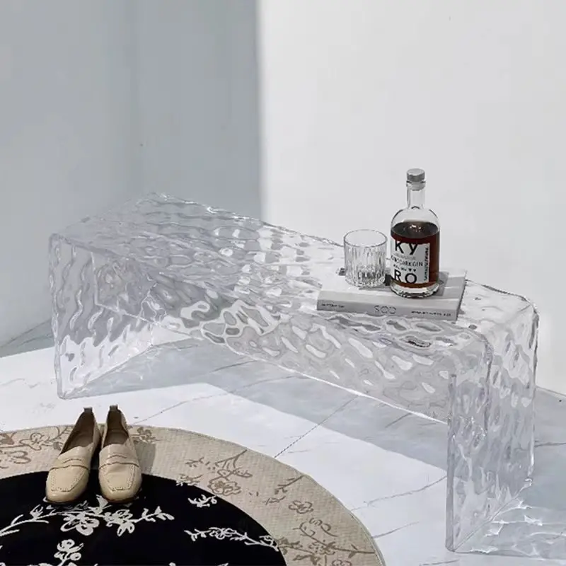 

eq-Transparent Acrylic Changing Stool Bench Water Ripple Design Convertible Leisure Chair for Living Room Dining Bedroom Hotel%