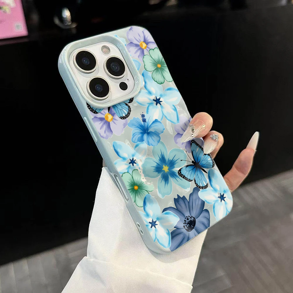 Frühlings-Schmetterlings-Blumen-INS-Handyhülle für iPhone 17 16 15 14 13 12 11 Pro Max 14 Plus 17Air Falten-Wellen-Soft-Silikon-Cover – Detail 2