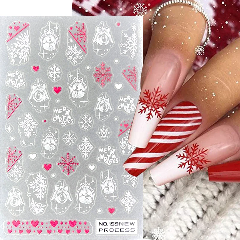 3D Christmas Nail Stickers Snowflake Cartoon Slider Winter Holiday Halloween New Year's Manicure Nail Art Wraps Decoration