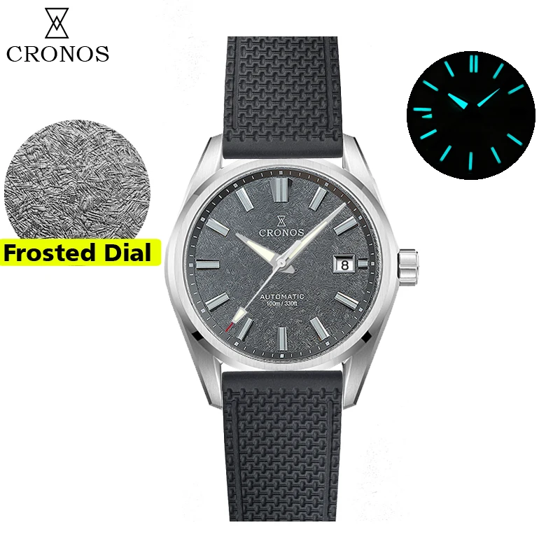 Cronos Herenhorloge 39mm Automatisch Miyota 9015 uurwerk Polshorloges Witte wijzerplaat Berkenpatroon Massieve schakels Saffier 10 ATM L6040M