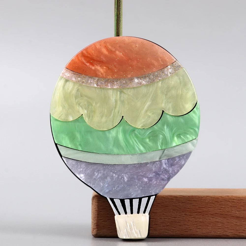 FishSheep Cute Acrylic Colorful Hot Air Balloon Brooch for Women Girls Sweet Resin Summer Brooches Clothing Accessory Gifts
