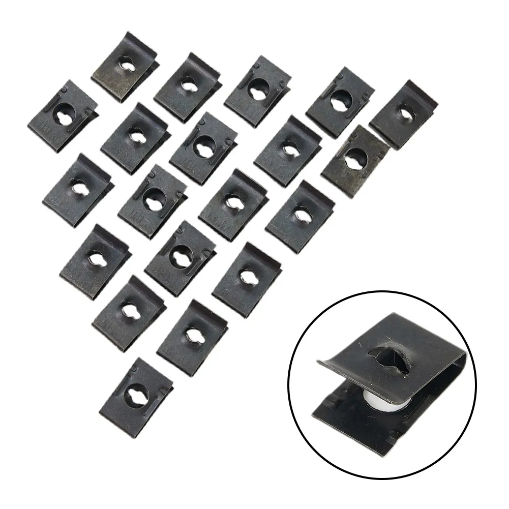 20pcs Metal U-Type Clips For Car Bumper Fender Trim Panel Fastener Suitable For Motorcycle Car Truck Fixing Grommet Clips