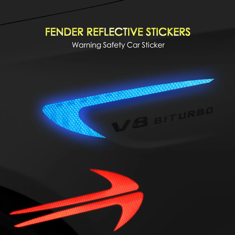 

2pcs Car Reflective Tape Fender Door Side Decals Safety Warning Lights for BMW Mercedes Benz Truck Mitsubishi Triton Toyota ...
