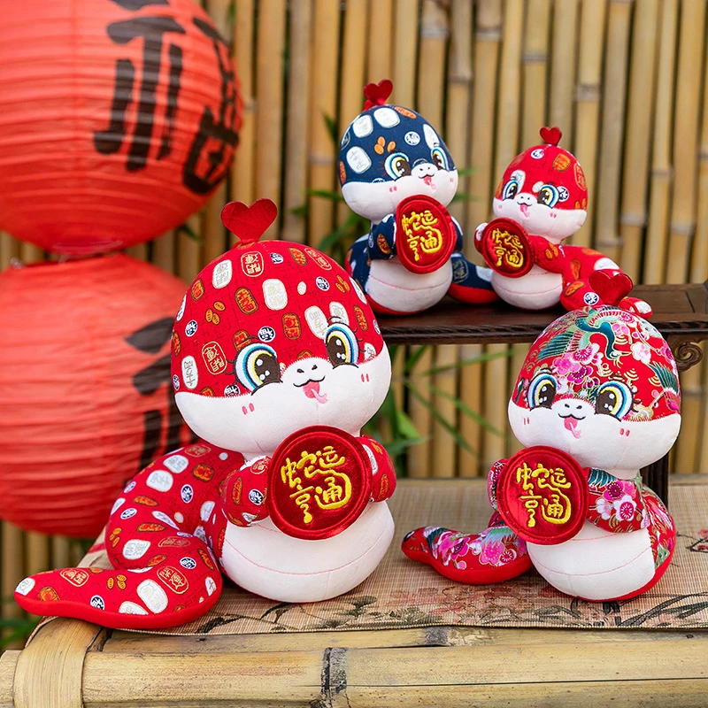 Boneka mewah maskot Tahun Ular, mainan mewah kartun zodiak ular dekorasi Tahun Baru China hadiah Tahun Baru 2025