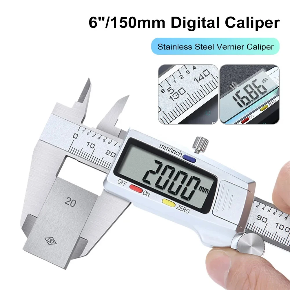 

Precision Digital Vernier Caliper 0-150mm Stainless Steel Gauge With LCD Display SAE/Metric Conversion 0.001" Accuracy Measure