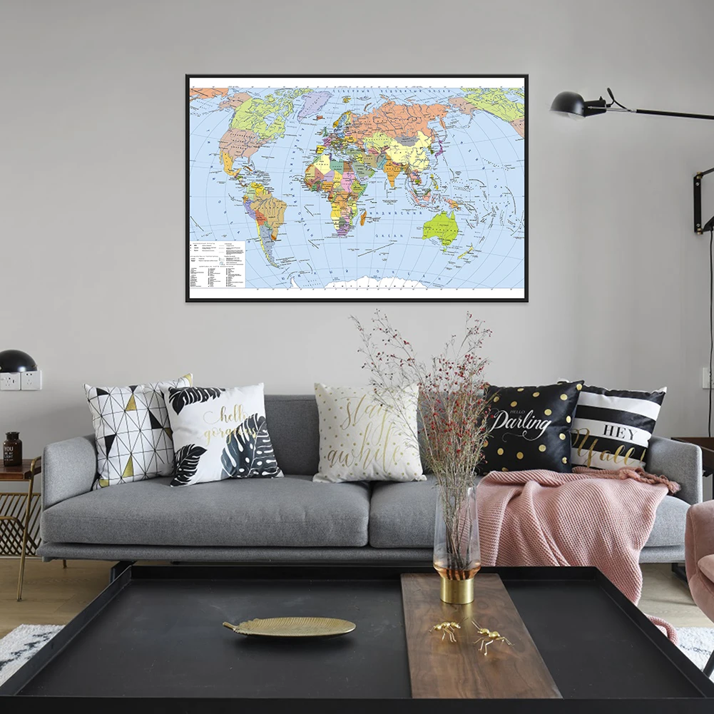 The Detailed World Map Russian Language Decorative Poster Wall Art Prints Painting Office School Supplies Home Decor 84*59cm