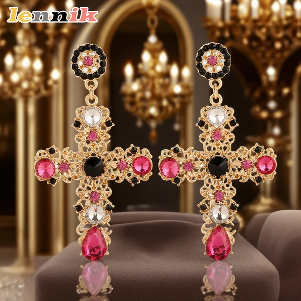 Lennik Stylish Premium Cross Diamond Earrings, Premium Women’s Jewelry, Royal Design, Fit for Casual/Wedding, Enhance Elegance