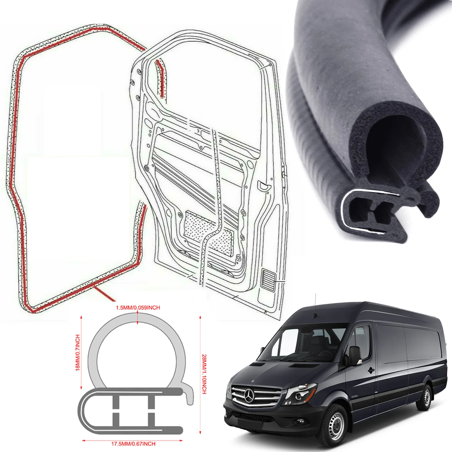 FRONT REAR SIDE SLIDING DOOR Bonnet RUBBER BODY SEAL WEATHERSTRIP for Mercedes Benz Sprinter W903 W906 W907 W901 VW Crafter LT