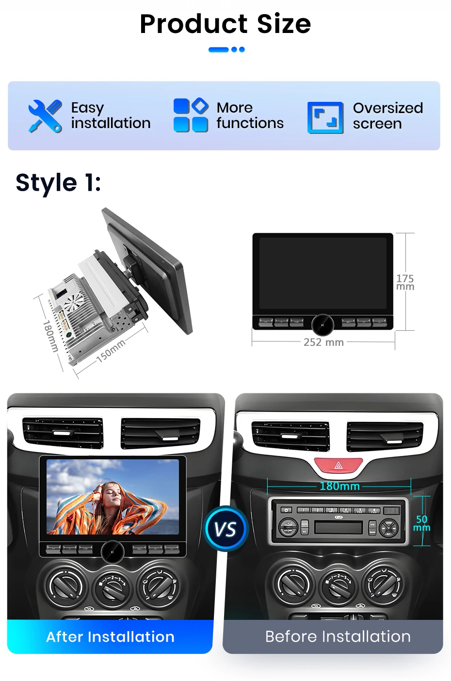 Junsun 10,1" Android Universal Single 1 Din Drehbares Autoradio 4GB+64GB Wireless Carplay Auto-Stereo Intelligentes System – Detail 2