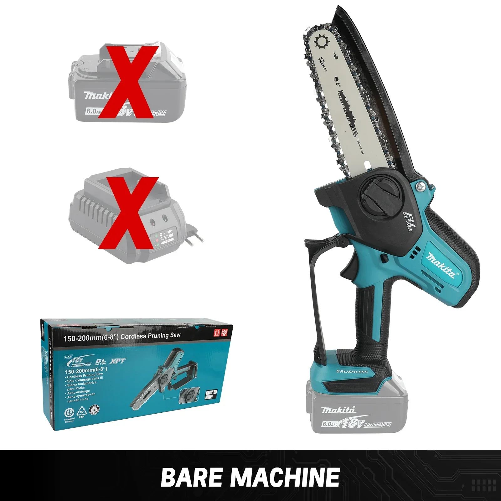 Makita 18V Draadloze Kettingzaag 420MM Blote Tool Hoge Hardheid Ketting Anti-Splash Guard Comfort Grip voor Huis Tuin Trimmen
