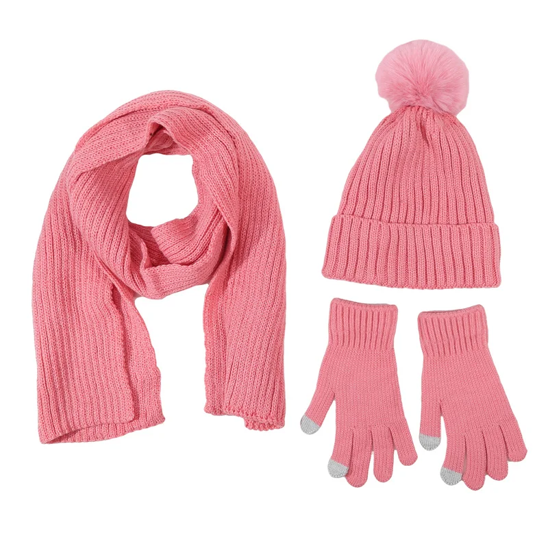 Warm Knitted Gloves Hat Scarf Three Piece Winter Windproof Plus Knitted Hat Three Piece Set Hat Gloves Scarf