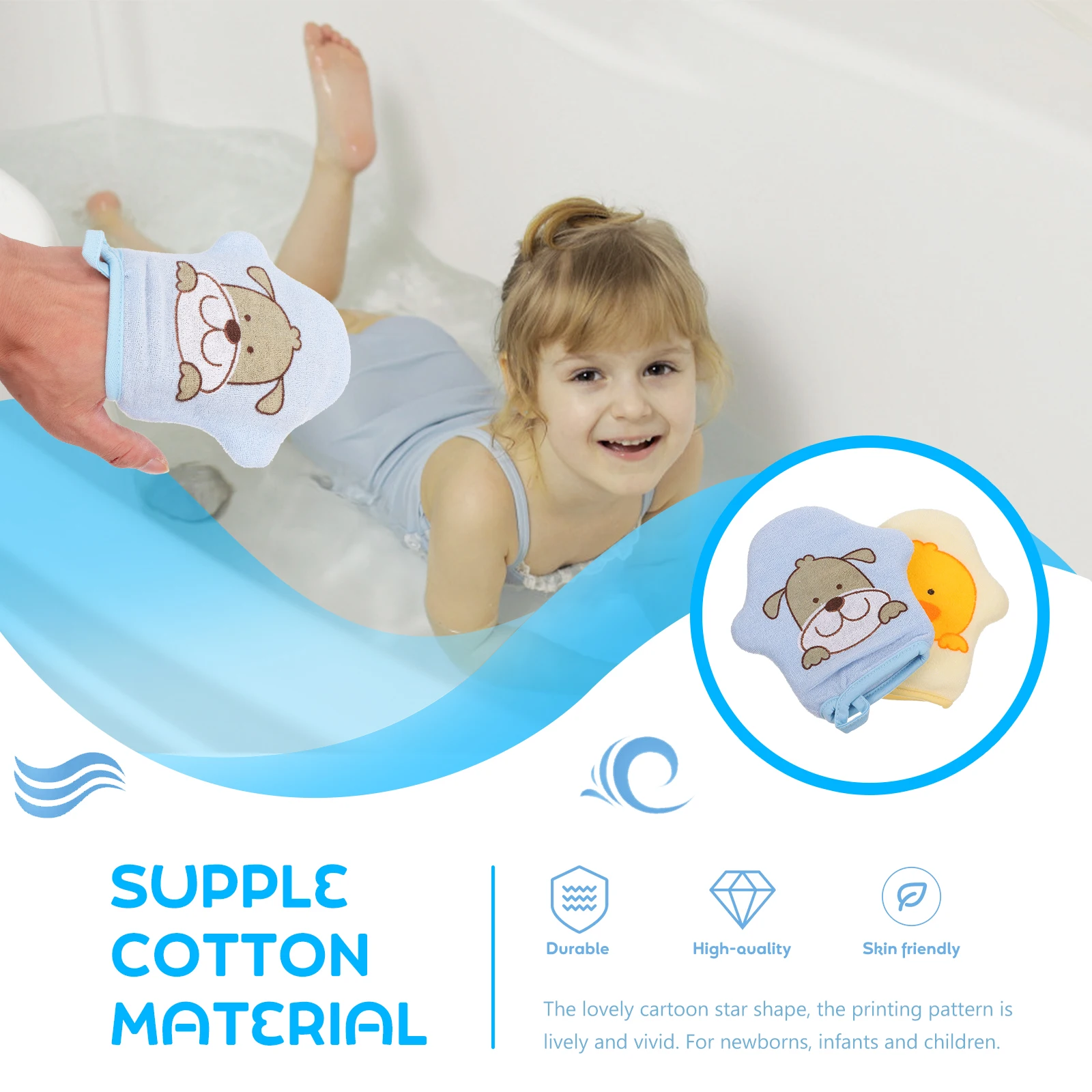 

2pcs Cotton Baby Bath Sponge Wipes For Newborns Thick Shower Gloves With Hanging Ring Lightweight Wall Mounted Scrub Towel For