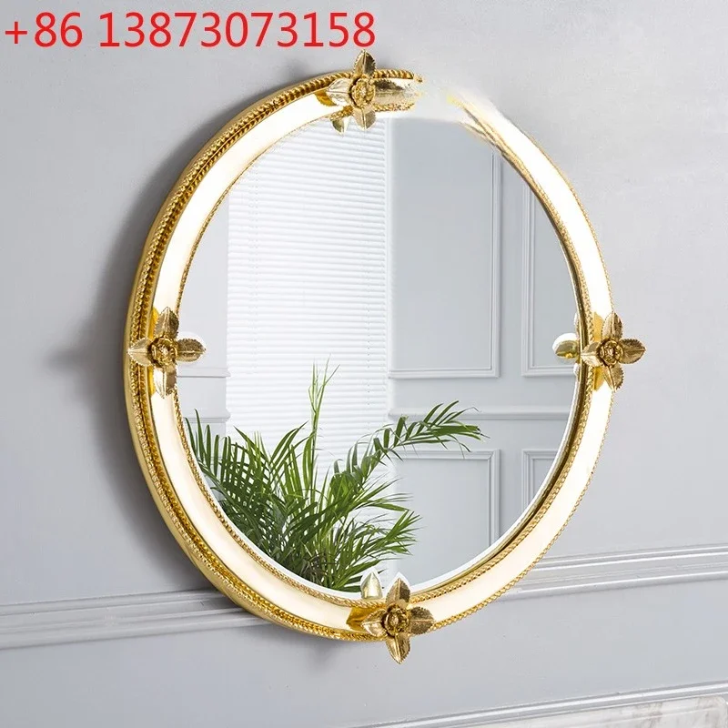 

New European-style round golden villa bathroom wall-mounted makeup mirror bathroom bedroom entrance mirror