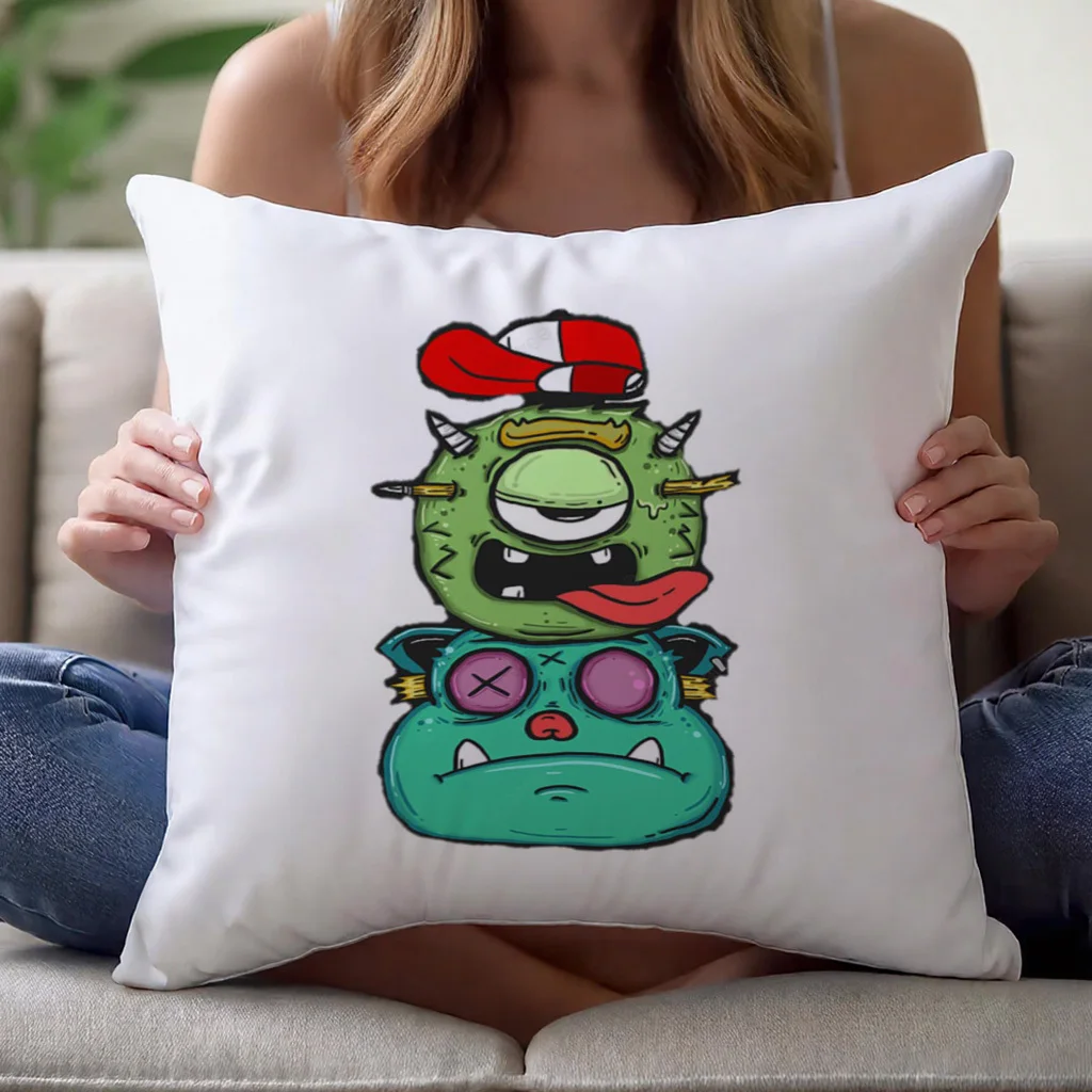 1pc Stacked Figurative Forms Pillow Cover 45x45cm 18x18in Playful Abstract Illustration Polyester Decorative Cushion Case