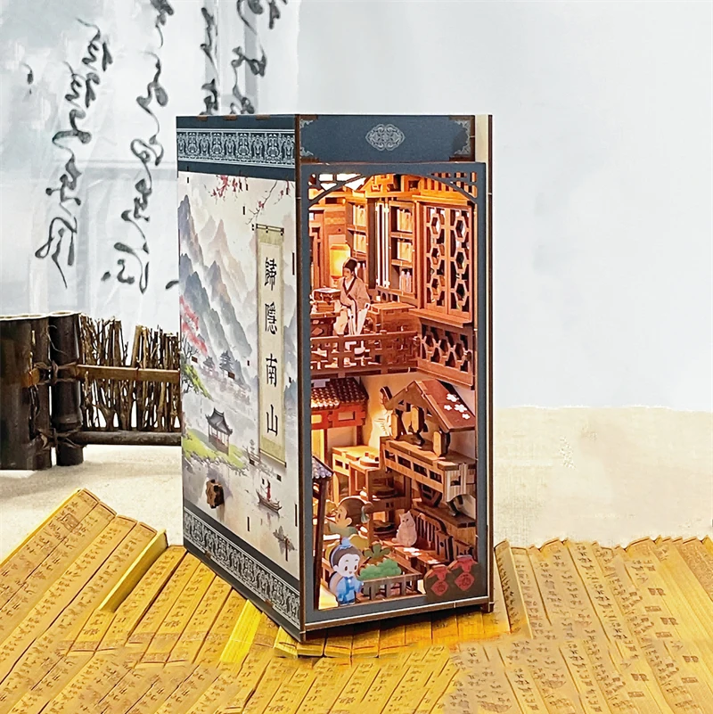 DIY ブックヌック 木製ミニチュアモデルキット 山と海のワンダーランド ブックエンド 3D パズル 友人への誕生日プレゼント
