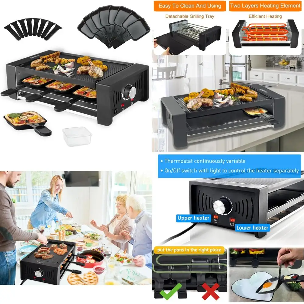 

Portable Indoor Electric Korean BBQ and Raclette Grill with Nonstick Coating Plate - 2-in-1 Party Grill