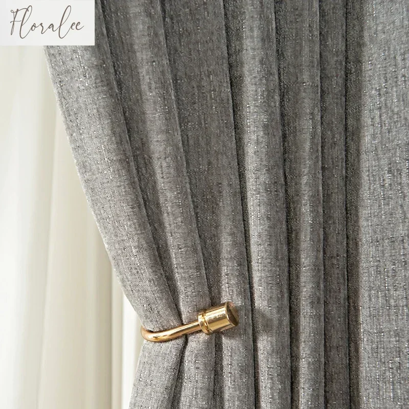 

High-grade Velvet Gray Thickened Warm-keeping Blackout Floor-to-ceiling Curtains Curtains For Living Dining Room Bedroom Custom